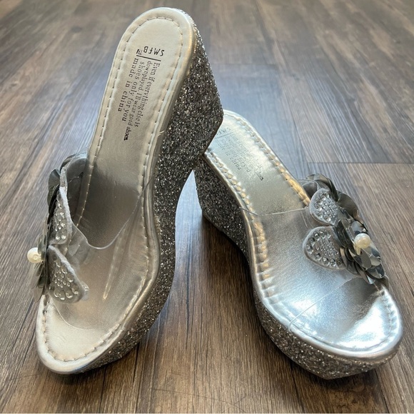 Women’s Silver Glitter Floral Wedges Platform Sandals Size 8 - Picture 5 of 12